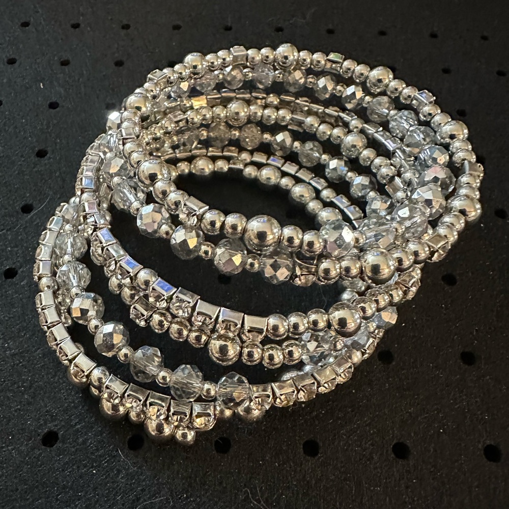 Silver Multi-Strand Beaded Wrap Bracelet